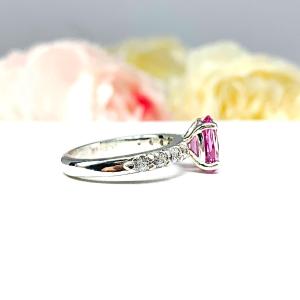 Lab Pink Sapphire Oval Engagement Ring CZ Pave Accents Sterling Silver Optional Matching Band