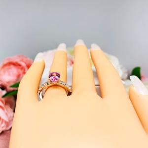 Lab Pink Sapphire Oval Engagement Ring CZ Pave Accents Sterling Silver Optional Matching Band