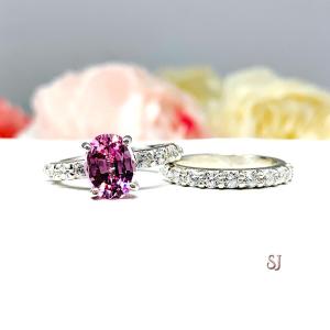 Lab Pink Sapphire Oval Engagement Ring CZ Pave Accents Sterling Silver Optional Matching Band