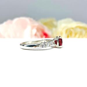 Lab Ruby Round Engagement Ring CZ Pave Accents Sterling Silver Optional Matching Band