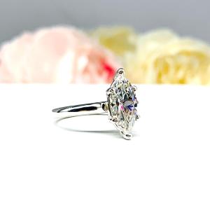 Marquise CZ Engagement Ring 6 prong Sterling Silver Cathedral Near Colorless CZ