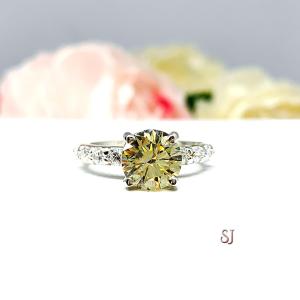 Yellow Round CZ Pave Engagement Ring Sterling Silver Optional Matching Band