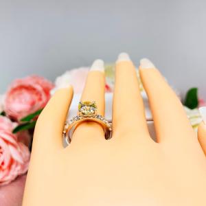 Yellow Round CZ Pave Engagement Ring Sterling Silver Optional Matching Band
