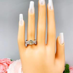 Yellow Round CZ Pave Engagement Ring Sterling Silver Optional Matching Band