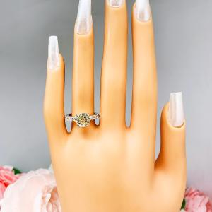 Yellow Round CZ Pave Engagement Ring Sterling Silver Optional Matching Band