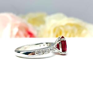 Lab Ruby Oval Engagement Ring CZ Pave Accents Sterling Silver Optional Matching Band