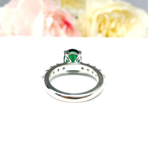 Lab Created Emerald Oval Engagement Ring - Round CZ Pave Accents - Sterling Silver - Optional Matching Band