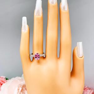 Lab Pink Sapphire Oval Engagement Ring CZ Pave Accents Sterling Silver Optional Matching Band