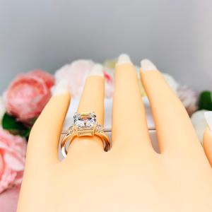 Asscher CZ with Round Accents Engagement Ring White or Near Colorless