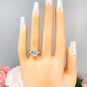 Asscher CZ with Round Accents Engagement Ring White or Near Colorless