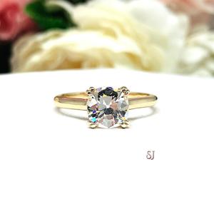 Old Mine Cut Near Colorless CZ Engagement Ring 7.5mm 2 Carats