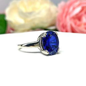 Lab Blue Sapphire Oval Double Prong Ring