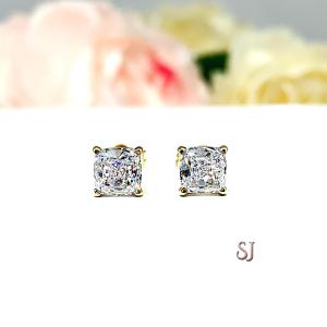 Cushion Cut Cubic Zirconia Stud Earrings