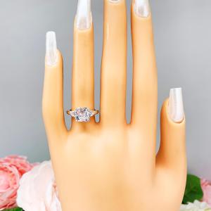 Asscher CZ with Round Accents Engagement Ring White or Near Colorless