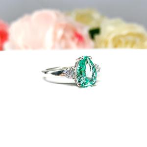 Seafoam Green Lab Spinel Pear Round CZ Ring