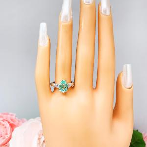 Seafoam Green Lab Spinel Pear Round CZ Ring