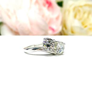 Round CZ 2 Stone Engagement Ring 6mm Toi Et Moi You and Me Near Colorless or White CZs
