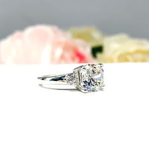 Cushion CZ 8mm Round Accents Engagement Ring White or Near Colorless