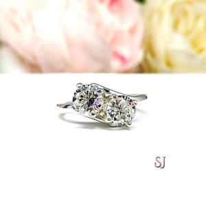 Round CZ 2 Stone Engagement Ring 6mm Toi Et Moi You and Me Near Colorless or White CZs