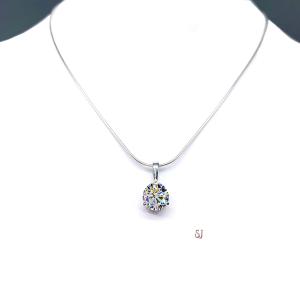 Round CZ Martini Pendant Neckace 3 Prong Sterling Silver Near Colorless Cubic Zirconia