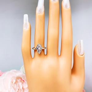 Marquise CZ Engagement Ring Curved Band Sterling Silver Near Colorless CZ