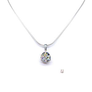 Round CZ Martini Pendant Neckace 3 Prong Sterling Silver Near Colorless Cubic Zirconia