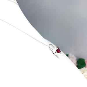 Lab Ruby Cushion Pendant 9mm Sterling Silver Necklace Water Lily Design July Birthstone