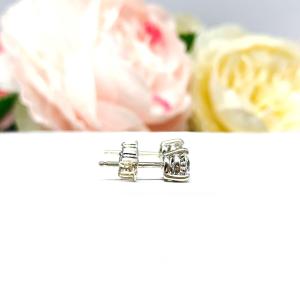 Round CZ Basket Martini 3 Prong Stud Earrings Sterling Silver White or Near Colorless Cubic Zirconia