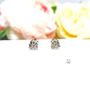 Round CZ Basket Martini 3 Prong Stud Earrings Sterling Silver White or Near Colorless Cubic Zirconia