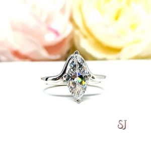 Marquise CZ Engagement Ring Curved Band Sterling Silver Near Colorless CZ