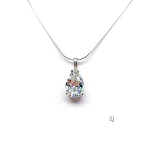 Pear CZ Pendant Sterling Silver Necklace Near Colorless Cubic Zirconia