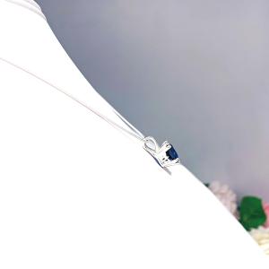 Lab Blue Sapphire Cushion Pendant 9mm Sterling Silver Necklace Water Lily Design September Birthstone