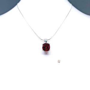 Lab Ruby Cushion Pendant 9mm Sterling Silver Necklace Water Lily Design July Birthstone