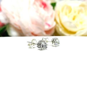 Round CZ Basket Martini 3 Prong Stud Earrings Sterling Silver White or Near Colorless Cubic Zirconia