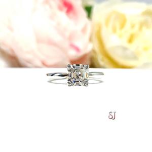 Asscher Near Colorless CZ Engagement Ring 5mm or 6mm