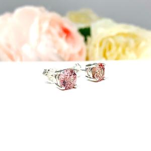 Round Lab Padparadscha Sapphire Stud Earrings – 5mm, 6.5mm, Sterling Silver