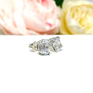 Oval Cubic Zirconia Sterling Silver Stud Earrings