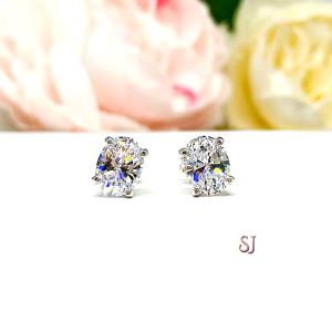 Oval Cubic Zirconia Sterling Silver Stud Earrings