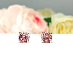 Round Lab Padparadscha Sapphire Stud Earrings – 5mm, 6.5mm, Sterling Silver