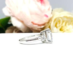 Asscher Cubic Zirconia 3-Stone Ring – 8mm-11mm, Round Accents, Sterling Silver