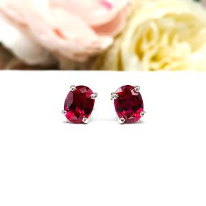 Oval Lab Ruby Stud Earrings – 8x6mm, Sterling Silver