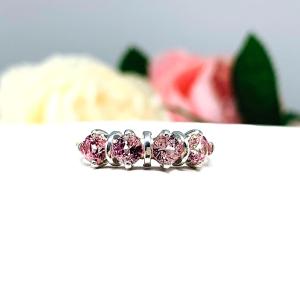 Round-Cut Lab Padparadscha Sapphire Band • 4mm, 4 or 5-Stone, Sterling Silver