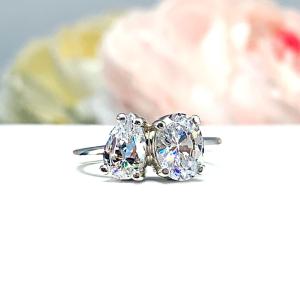 Pear & Oval CZ Toi et Moi Engagement Ring – You and Me, Sterling Silver