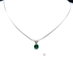 Lab Emerald Round Pendant Necklace – 5mm-9mm, Sterling Silver