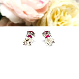 Oval Lab Ruby Stud Earrings – 8x6mm, Sterling Silver