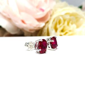 Oval Lab Ruby Stud Earrings – 8x6mm, Sterling Silver