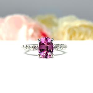 Lab Pink Sapphire Oval CZ Pave Bridal Ring Set – 8x6mm - 9x7mm, Sterling Silver