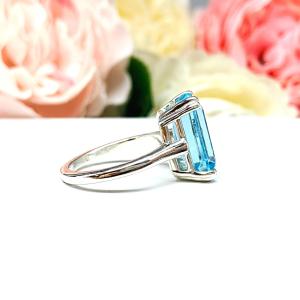 Sky Blue Topaz Emerald Cut Ring – 14x10mm, Sterling Silver