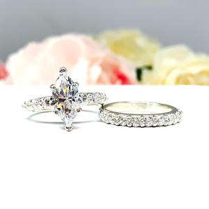 Marquise Cubic Zirconia Pave Bridal Ring Set – 10x5mm - 14x7mm, Sterling Silver