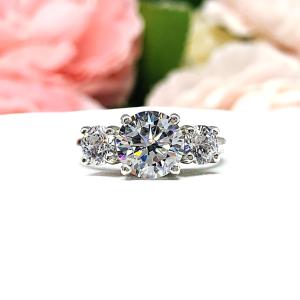Round Cubic Zirconia 3-Stone Engagement Ring – 8mm, 9mm Center, Sterling Silver